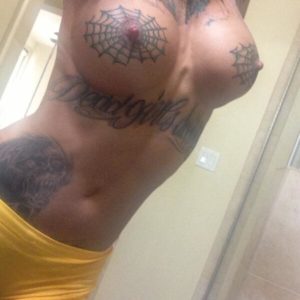 naked selfie of bonnie rotten with yellow shorts on